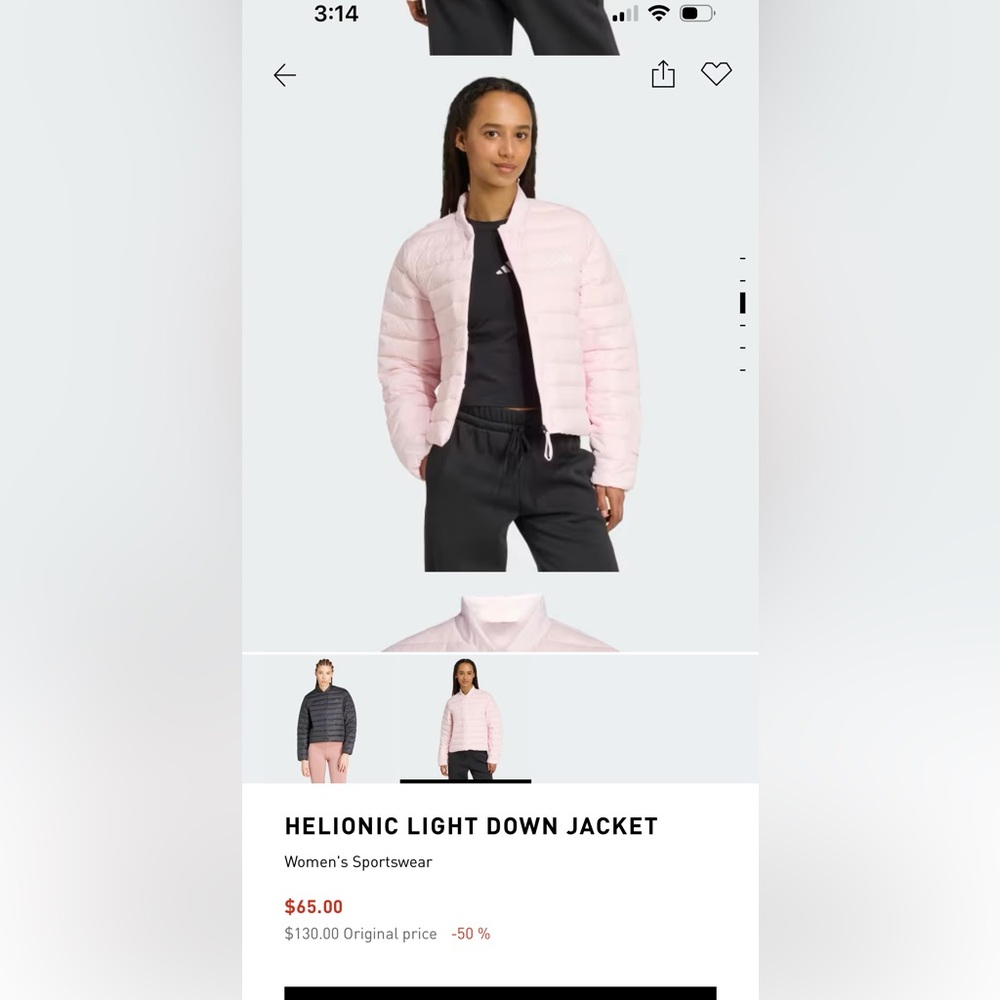 adidas Women's Light Pink Puffer Jacket